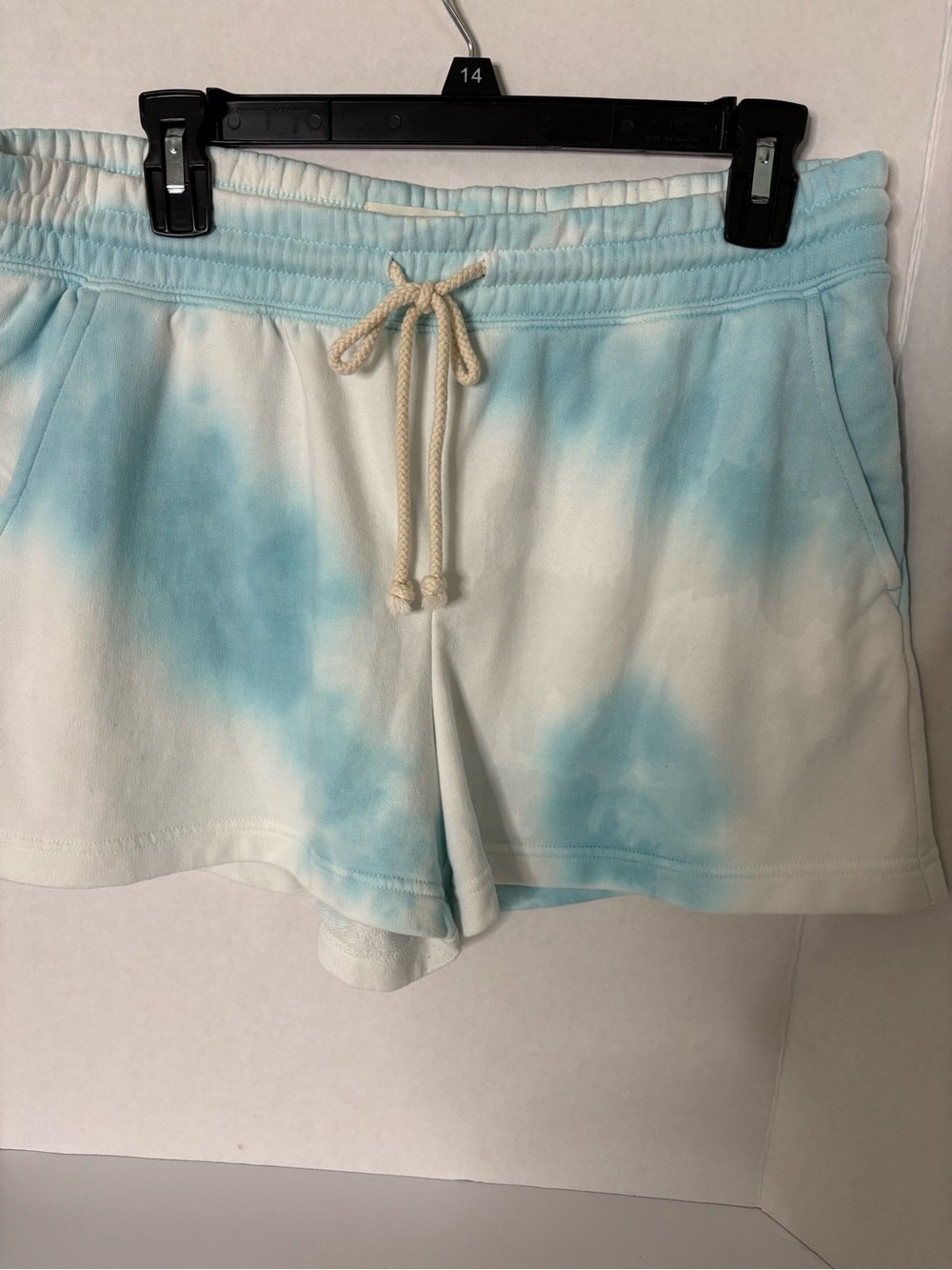 Lou & Grey Light Blue and White Tie-Dye Drawstring Athletic Shorts